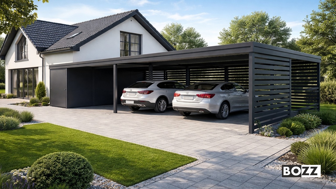 Wiata garażowa z pomieszczeniem